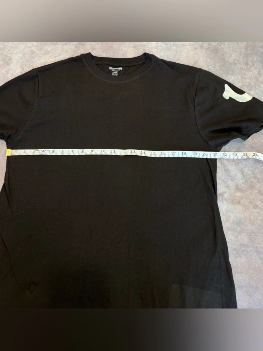 True Religion Size :L Black Short Sleeve Tee  Silver Foil Accent 100%  Cotton
